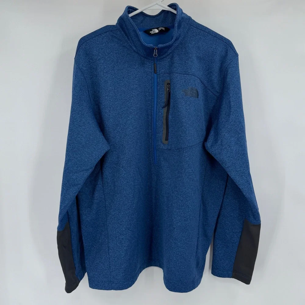 The North Face Pullover Jacket Mens XL Blue Heathered Quarter Zip Fleece Lined